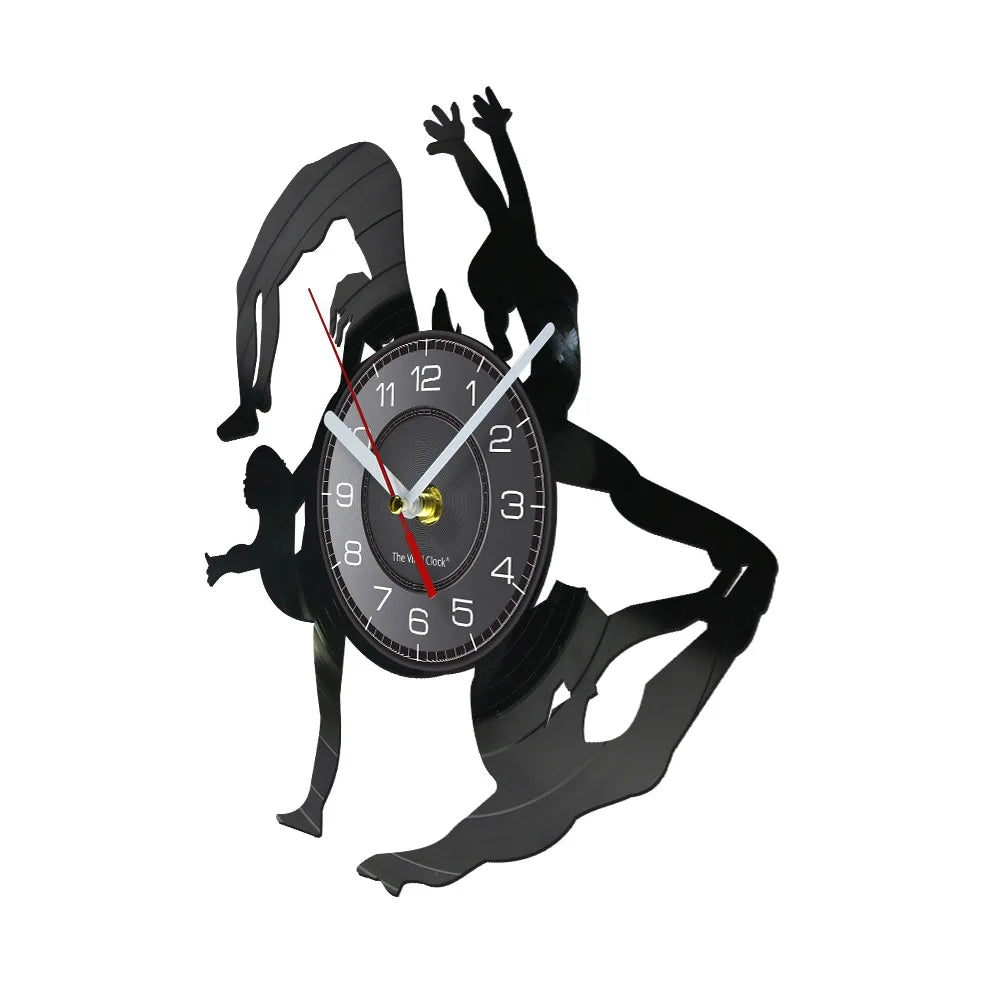 Ginástica Girls Silhuettes Relógio de parede Esportes Garota Tvinil Relógio Relógio Ginasta Arte da parede Decoração de parede da sala de dança