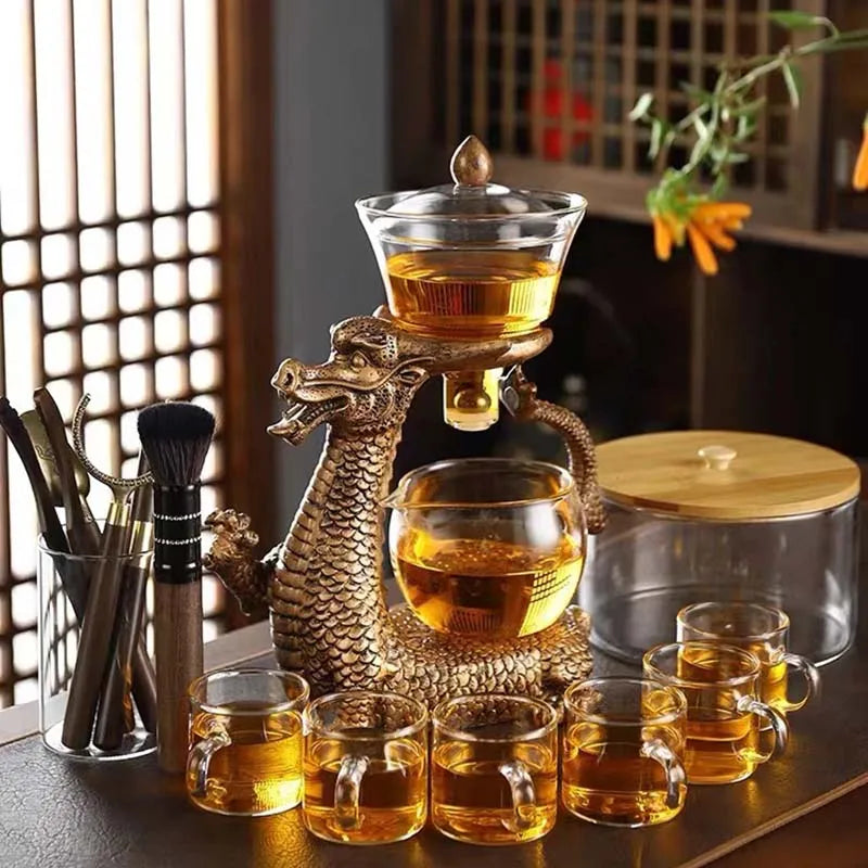 Yomeei New 도착 창조적 인 Dargon Teapot Full Automatic Glass Tea 세트 Pu'er Oolong Magnetic Abstion Cup Teapot Dropshipping