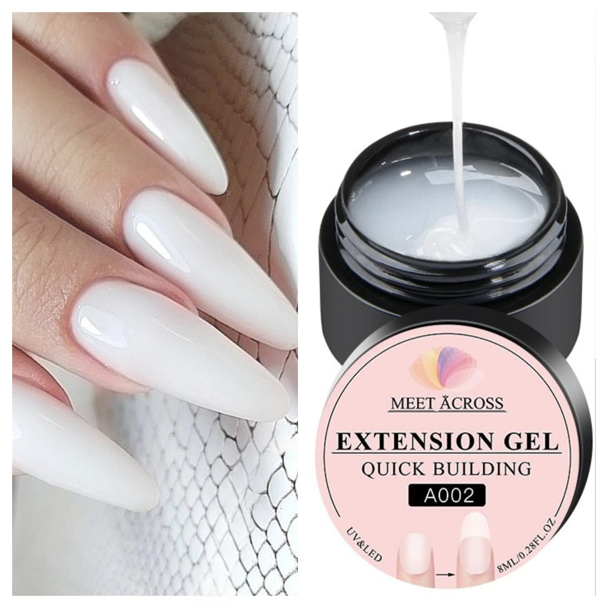 MEET ACROSS Milky White Clear 8ml Extension Nail Gel Polish For French Nails Art Manicure Semi Permanent UV Varnish Tips Tools