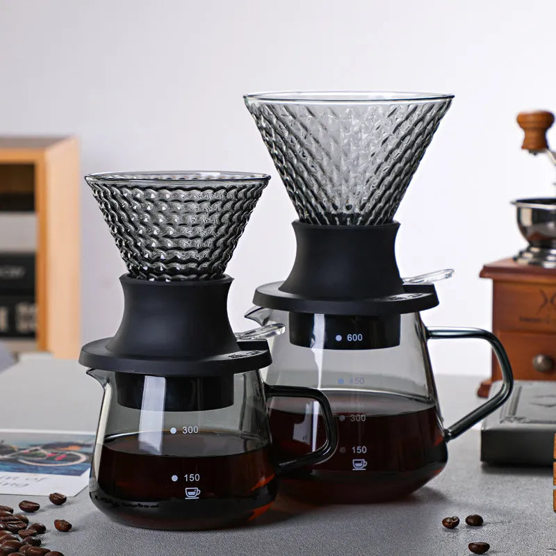 كوب فلتر القهوة الزجاجي بالتنقيط من النوع المخمر يدويًا، وعاء فلتر القهوة، ورق الترشيح على شكل حرف V، ماكينة القهوة بالتنقيط، ملحقات القهوة