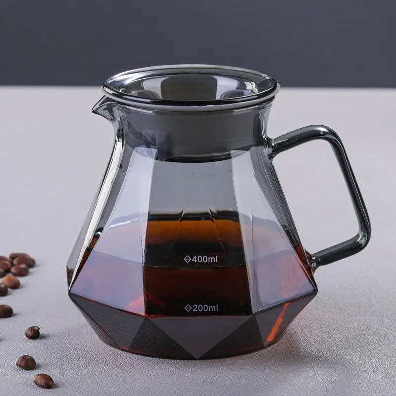 Glass Diamond Coffee Pot compartiendo olla de filtro Copa de la copa de la cáscara del hogar sobre el servidor del servidor de los fabricantes de vidrio Gray Smoky Gray