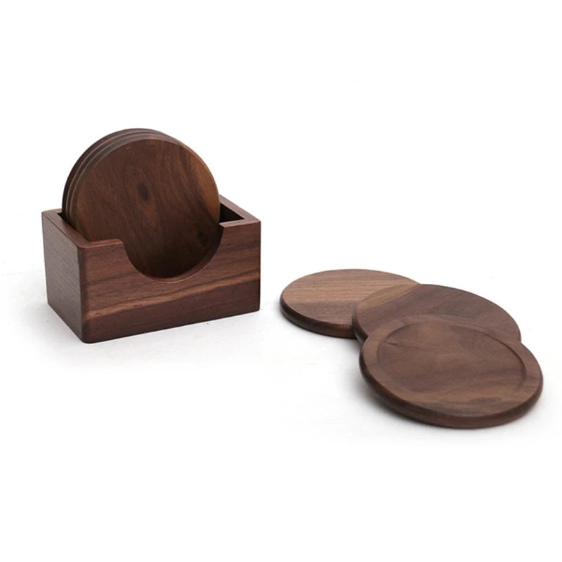 6Pcs Walnut Wood Coasters Placemats Decor Round Heat Resistant Drink Mat Home Kitchen Table Tea Coffee Cup Pad