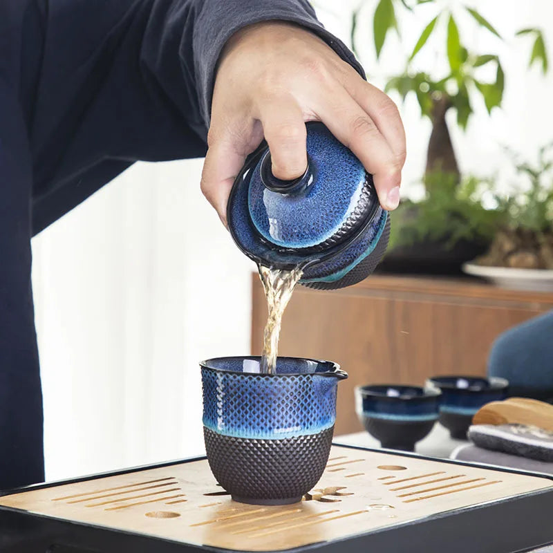 Sente de thé de voyage de voyage chinois en céramique Glaze Glaze Teapot Teacup Gaiwan Porcelain Cerfeuilles Kettles Teaware Setware Drinkware Tea Cérémonie