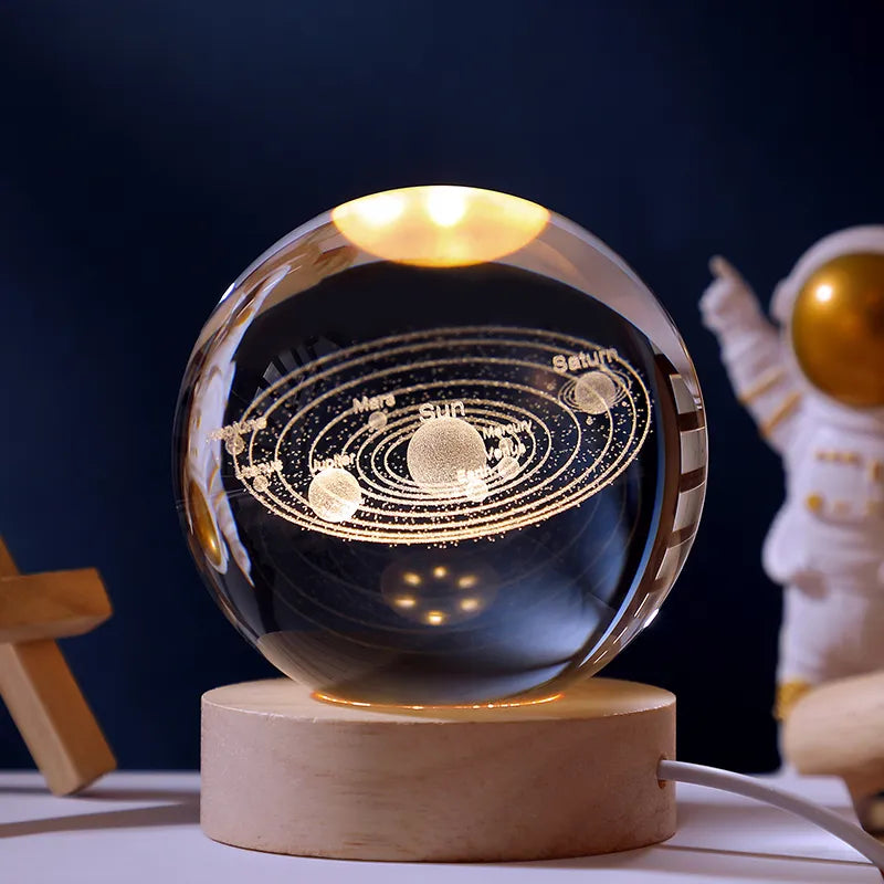 3D Solar System Laser Carving Crystal Ball Color Night Light, födelsedagspresent till flickvän, klasskamrater och barn