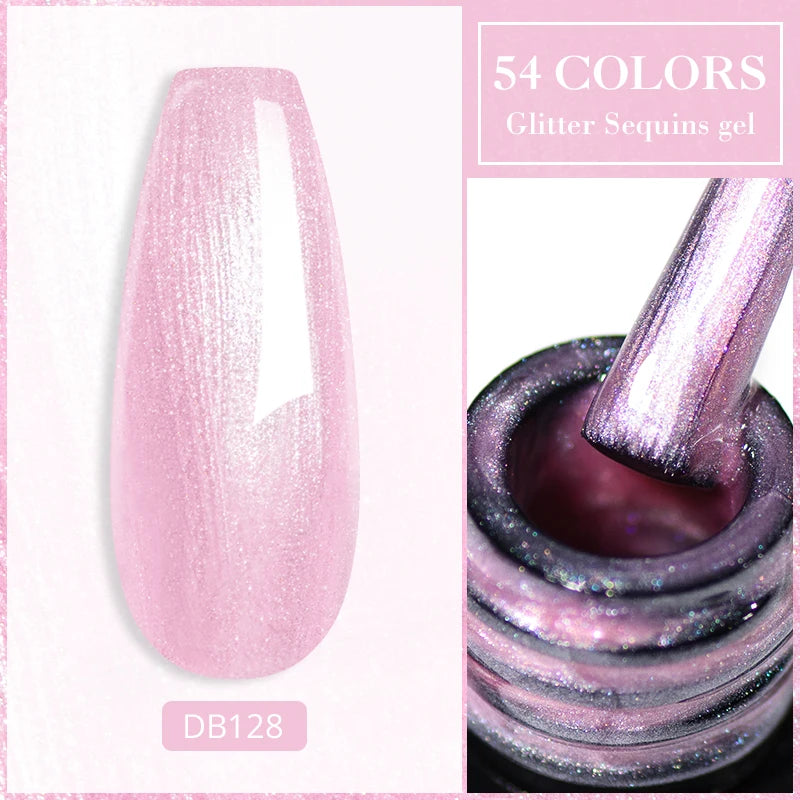 Mtssii Reflective Glitter Gel Pink Sparkling Sequins Gel Nail Polish Soak Off UV Nail Gel Semi-permanent Nail Art Decoration