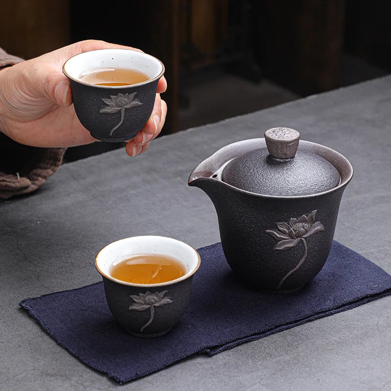 Lotus Kung Fu Travel Tea Set Ceramic Teapot Teacup Gaiwan Porcelain Teaset Kettles Teaware Sets Drinkware Tea Ceremony