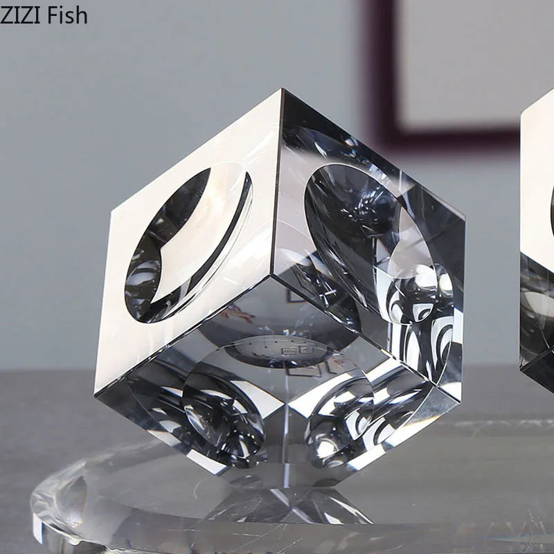 Bloco de cristal escultura geométrica abstrata obras de arte ornamentos de mesa decoração minimalismo estátua de cristal quadrado decoração de casa moderna