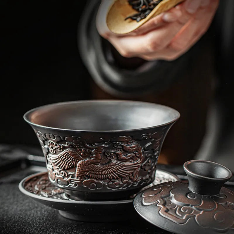 Potterie violet haut de gamme chinois cuillère à thé gaiwan tasses de lid