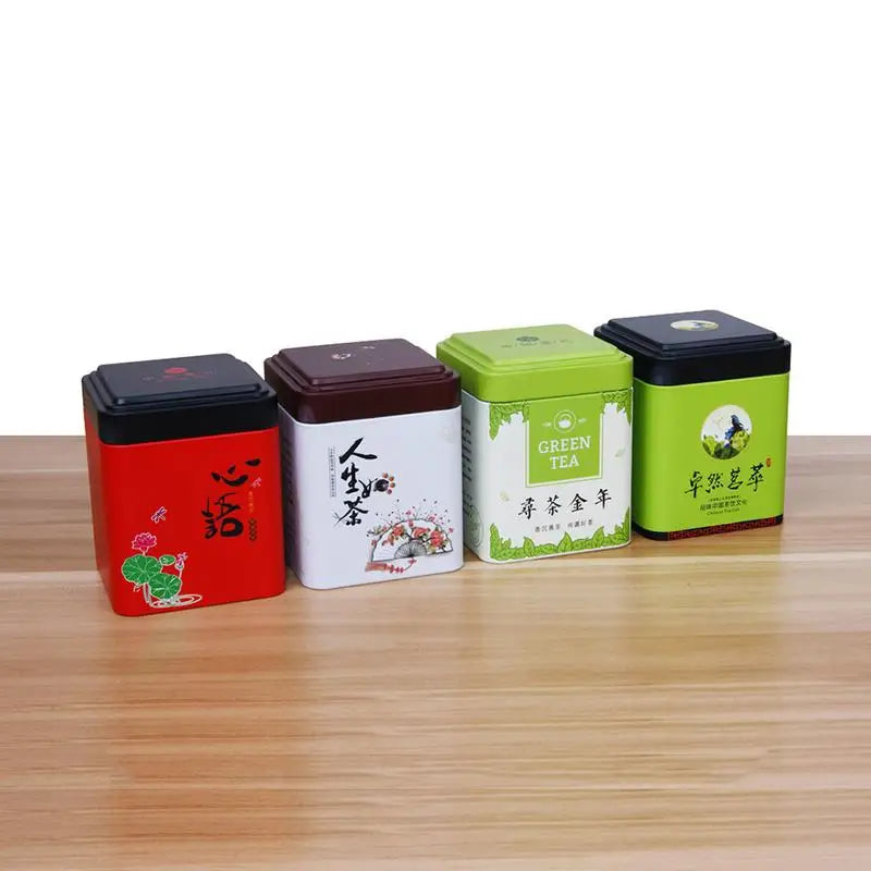 Mini plechovka úložná krabice Uzavřená čaj Caddy Malá čtvercová káva Jar čajová listy kontejnerové plechovky malé plechovky koření úložné krabice