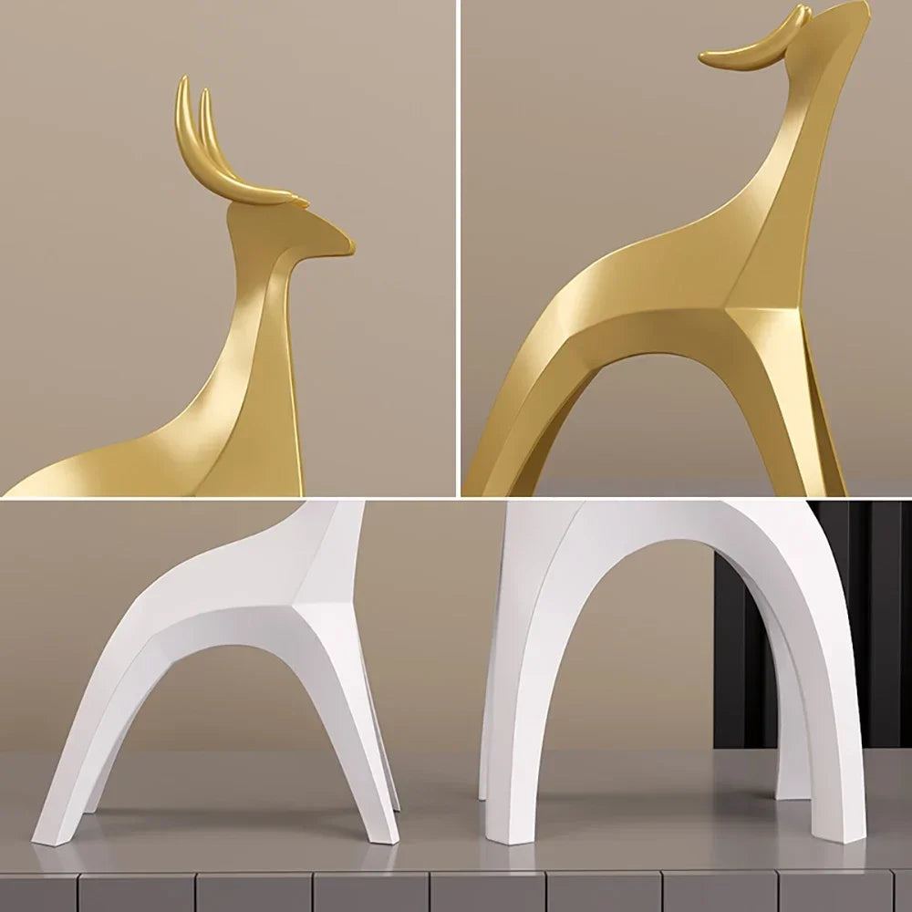 Luxo Nórdico Nórdico Desk Home Golden Resina Golden Deer estátua da sala de estar Decoração de tabela escultura Figuras do artesanato Ornamento Presente de ornamento