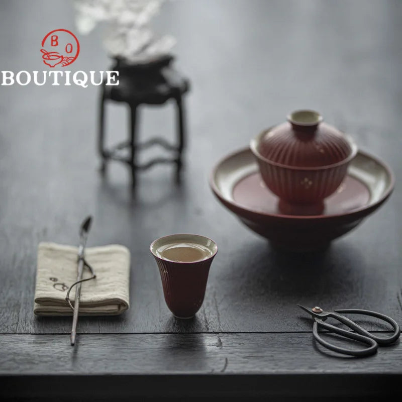 100 ml Boutique Hawthorn Red Galze Keramik überdachte Schüssel kreative Chrysanthemen Blütenblatt Tee Schüssel Tee -Hersteller Gaiwan Kung Fu Utensilien