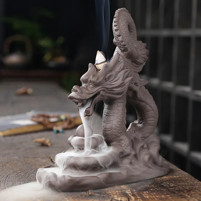 Lila lera rök ryggflöde rökelse brännare hem dekoration kreativ stor kinesisk drake reflux vattenfall aromugn