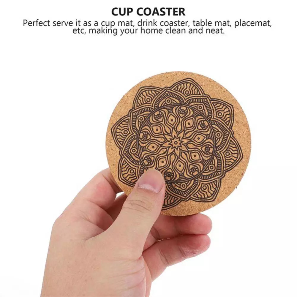 6 pcs/1set Nordic Mandala Design Round Wooden Coasters Table Placemat Coffee Cup Mat Desk Nold-Slip Heat Isolation Tea Pad