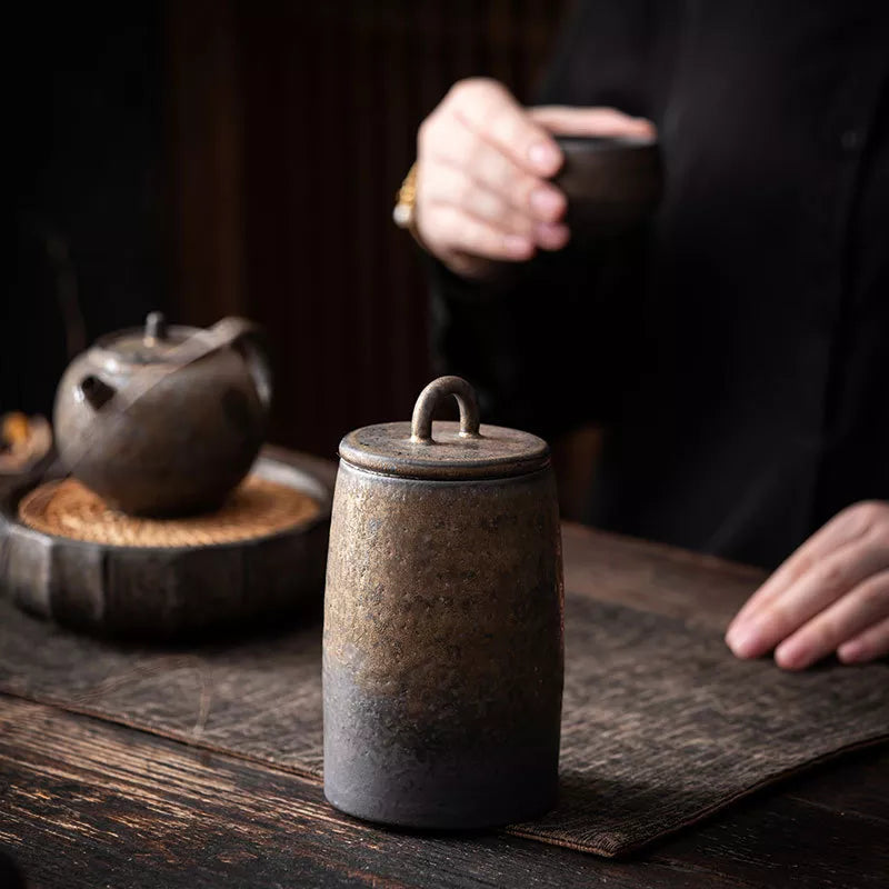الرجعية الشاي العلبة علبة شاي سيراميك محكم جرة تخزين علب صندوق خزان الحجري الفخار الحاويات الزخرفية جرة وعاء السكر