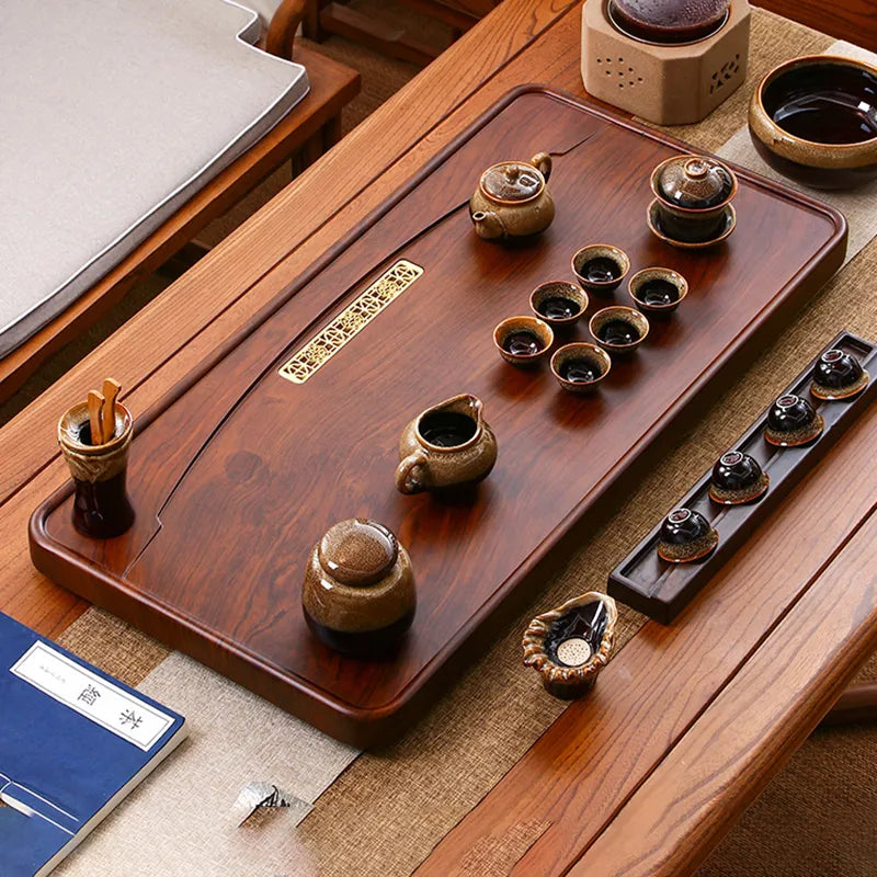 Rectangular Solid Wood Tea Tray Black Serving Drip Chinese Chaban Tea Tray Kung Fu Luxury Bandeja Madera Trays Decorative