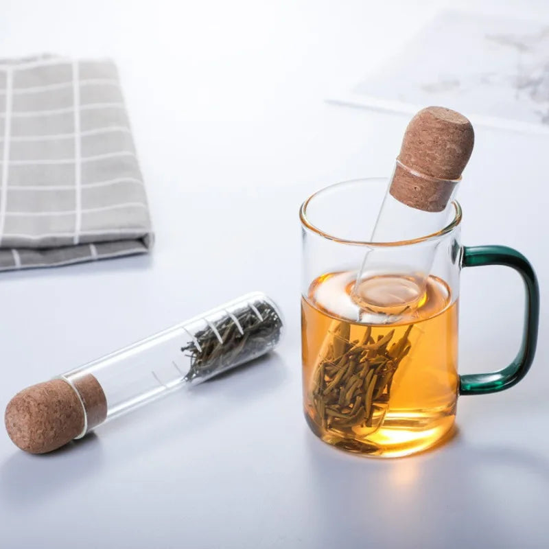 Infusor de té creativo de vidrio Pipe Diseño de vidrio Filtro de té para Filtro de elegancia para tazas para herramientas de té de hierbas de té Puer con tapón de corcho
