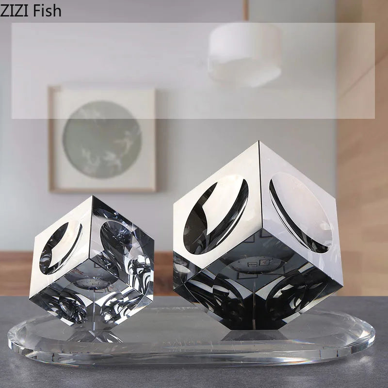Bloco de cristal escultura geométrica abstrata obras de arte ornamentos de mesa decoração minimalismo estátua de cristal quadrado decoração de casa moderna