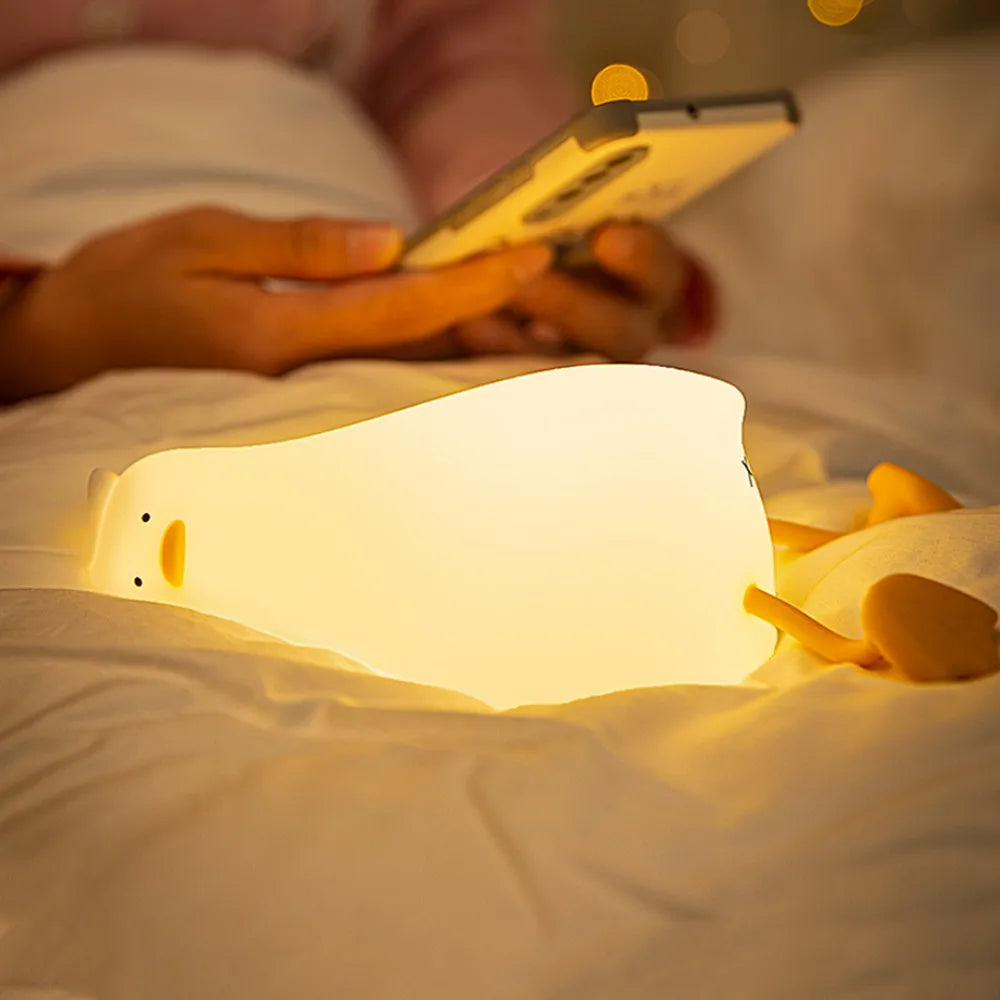 LED Lying Flat Duck Silicone Night Light USB Charging Bedside with Sleep Night Light Pat Dimming Atmosphere Table Lamp Gift