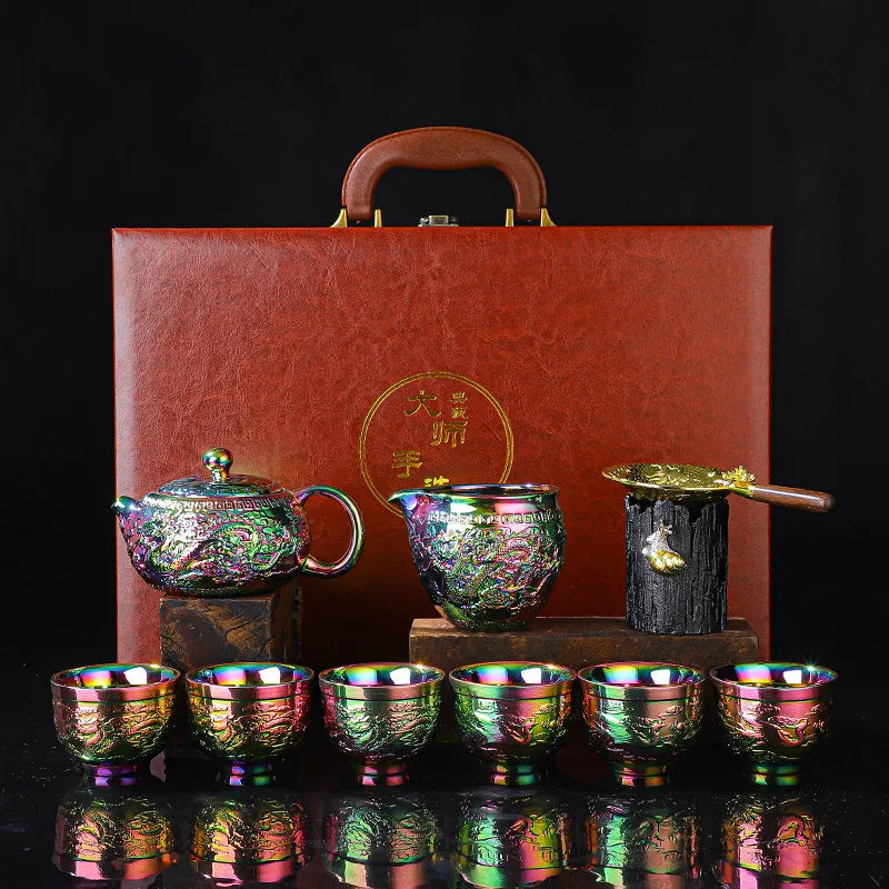 24k Gold-plated Kung Fu Teaset Chinese Travel Tea Sets Luxury Bone China Tea Pot Teacup Tea Accessories Gift Box Packaging