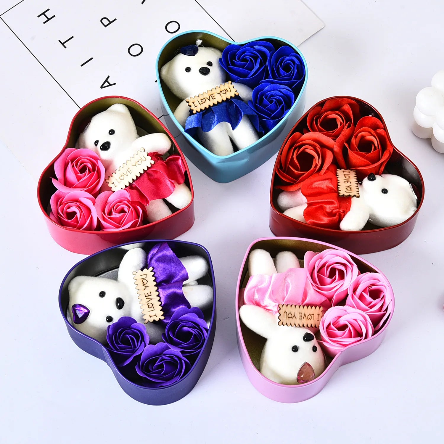 Yo Cho Yapay Çiçek 3/4/6 PCS Güller Bear Sabun Çiçek Hediye Kutusu Sevgililer Günü Anneler Günü Düğün Yeni Yenil Hediye Karısı