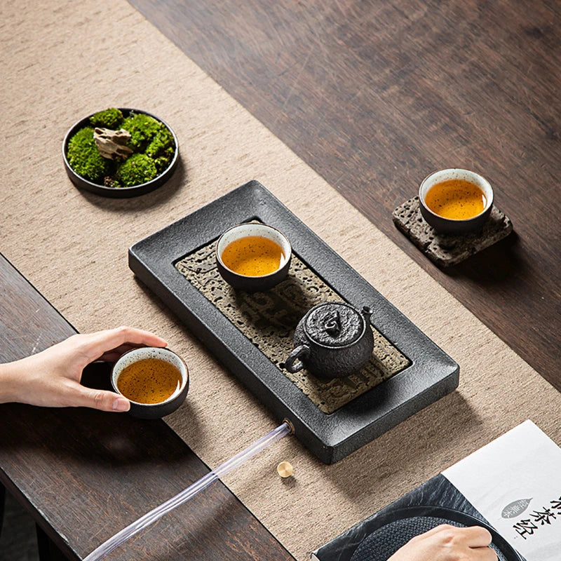 Teh Dulang Batu Teh Cina Phoenix Corak Teaset Kungfu Table Teaware Rectangle Plate Teh Teapot Saucer Antique Home Office Hiasan