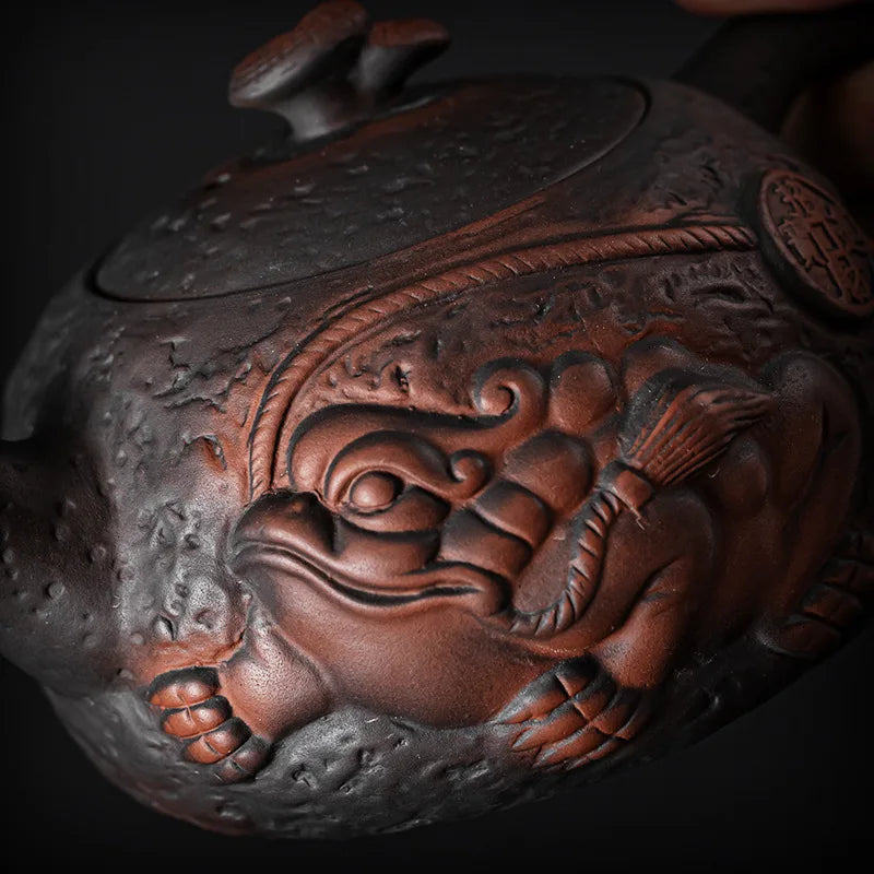 Jianshui Purple Pottery Toad Teapot 손으로 칠한 골동품 구호 주전자 가정 주전자 Kungfu 차 세트 주전자