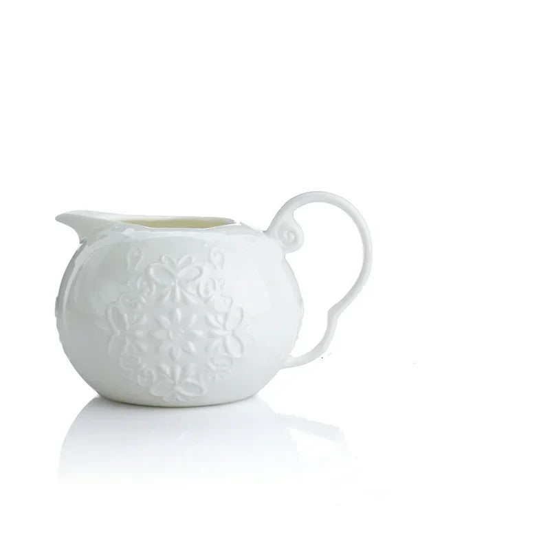 Keramický kávový čaj hrnec evropský bílý motýl Reliéf Teapot Bone Čína voda Ware Sugar Bowl Milk JUG Domácí bar dekorace