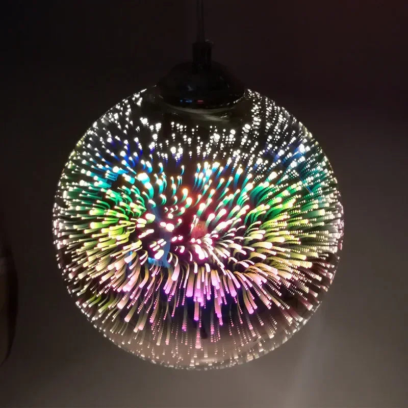الإبداع الحديث الألعاب النارية قلادة مصباح ثلاثية الأبعاد الرؤية E27 الزجاج LED الملونة غرفة نوم الثريا مقهى بار مطعم المزاج أضواء