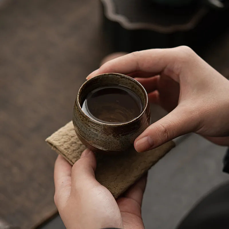 النمط الياباني اليدوية الحجري فنجان شاي طقم شاي الكونغ فو فنجان شاي صغير كوب واحد الطراز القديم هادئ الطريق كوب وعاء فنجان الشاي