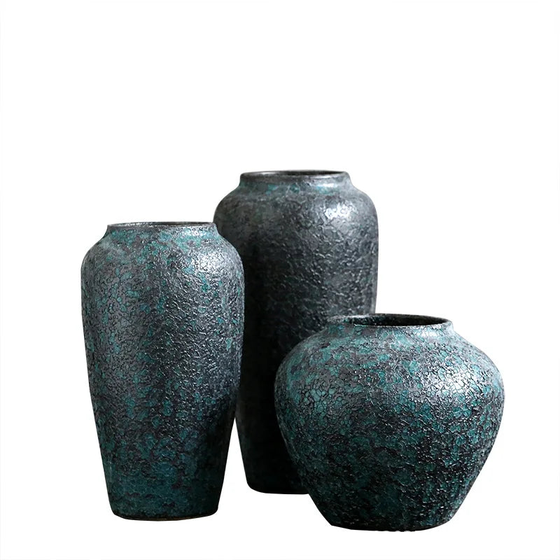Jingdezhen-Vintage Vaso de cerâmica tradicional chinês, azul escuro, decoração em casa, móveis de superfície áspera finos