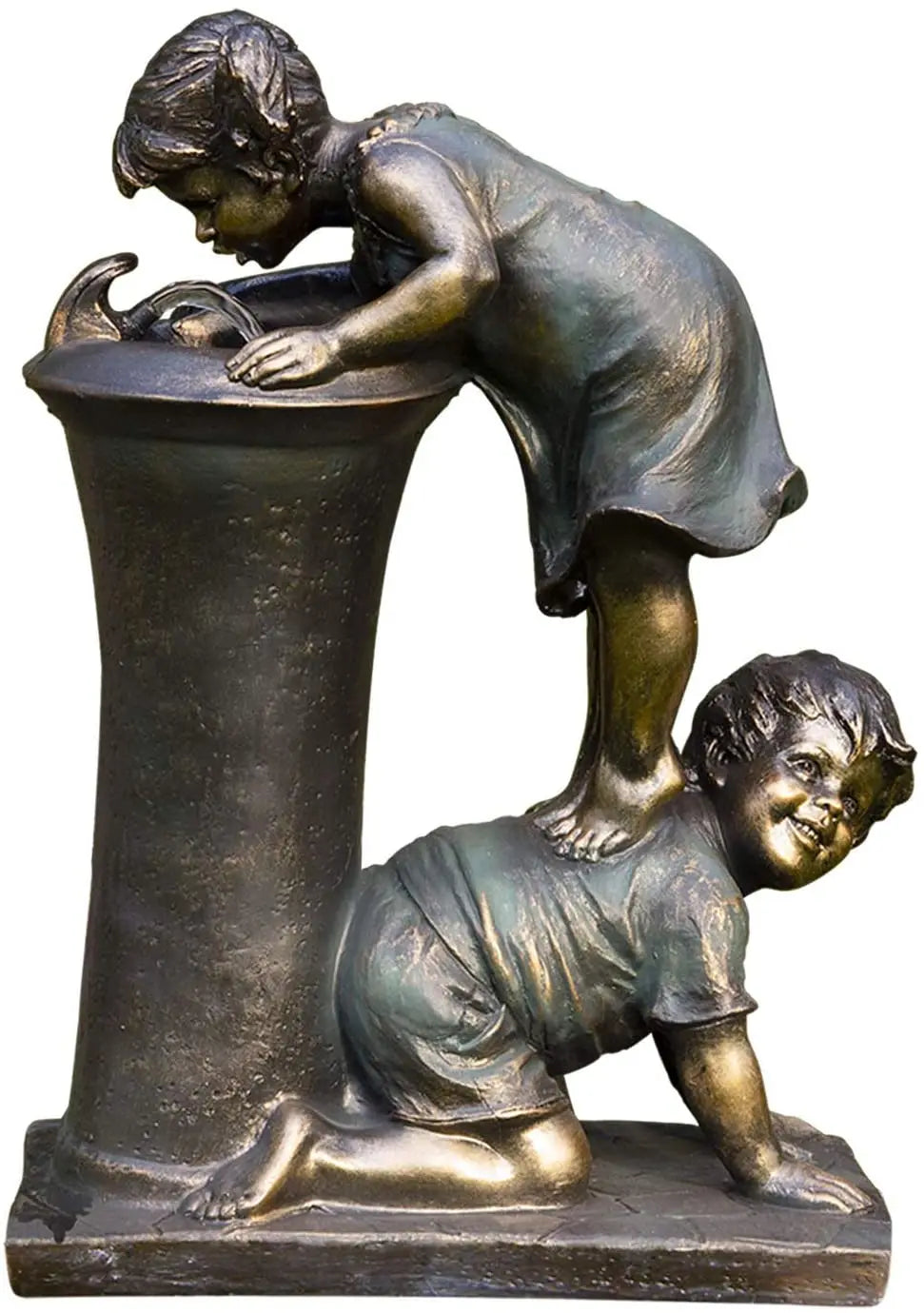 Patung Retro Kreatif Kanak -kanak Bentuk Dalaman/Luaran Resin Art Fountain Fountain Figurine Rumah Aksesori Hiasan Rumah