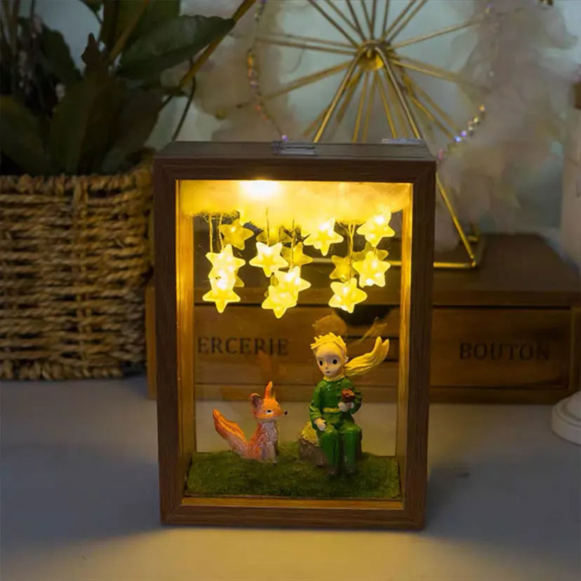 The Little Prince Night Light Handmade DIY Photo FrameStarry Fox Rose Fairy Tale Home Decor Bedroom Lamp  Ornament Birthday Gift