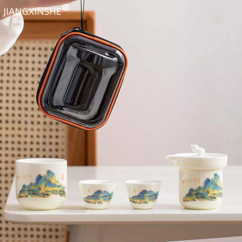 Porselen putih Cina kung fu travel teh set keramik teko teh teh porselen teaset set teh upacara minum teh