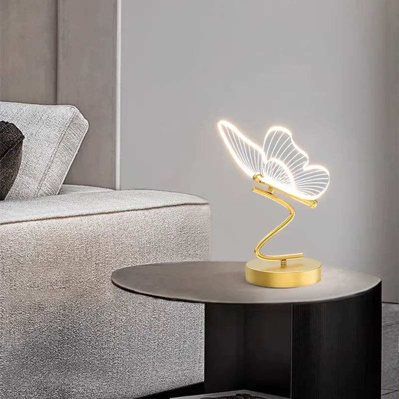 Nordiska LED -bordslampor inomhusbelysning Switch knapp sovrum sovrum vardagsrum restaurang hem dekoration fjärils skrivbordslampa