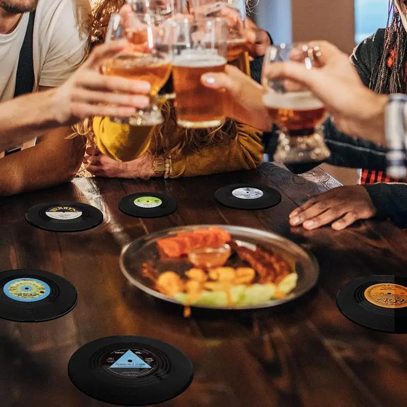 New 6/4/2PCS Retro Vinyl Record Cup Coaster Anti-slip Coffee Coasters Heat Resistant Music Drink Mug Mat Table Placemat Decor