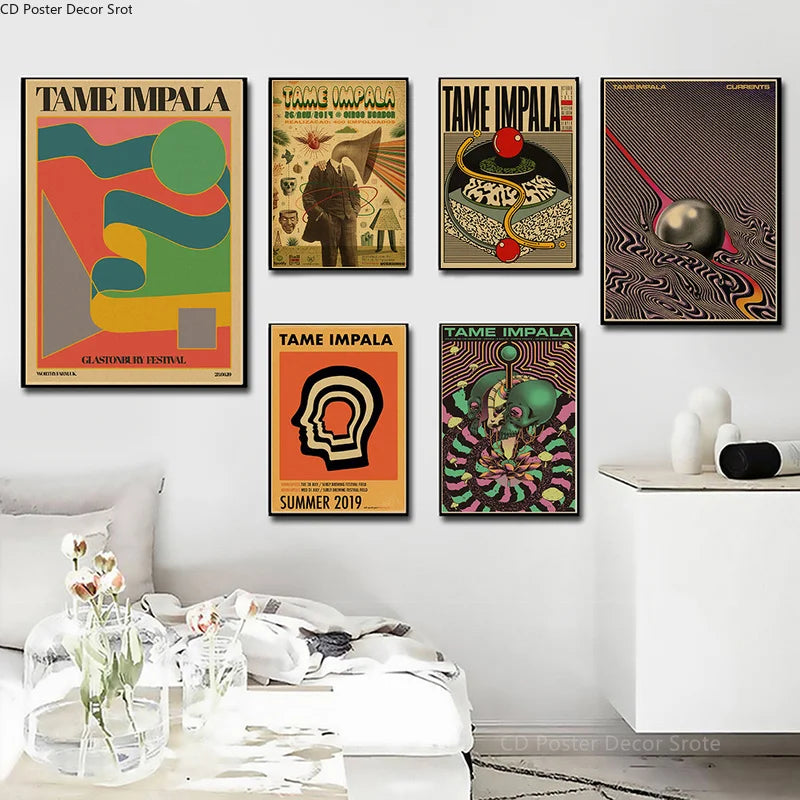 TAME IMPALA Psykedeelinen juliste rockmusiikkibändi Kraft Paper -julisteet Vintage Home Room Bar Cafe Decor -esteettisen taidetta seinämaalaus