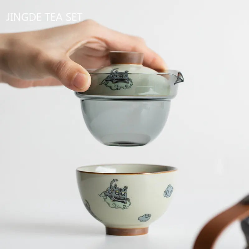 Tea pot di ceramica portatile e tazza set boutique set da tè cinese da viaggio fatti a mano Gaiwan bevande personalizzate una pentola e una tazza
