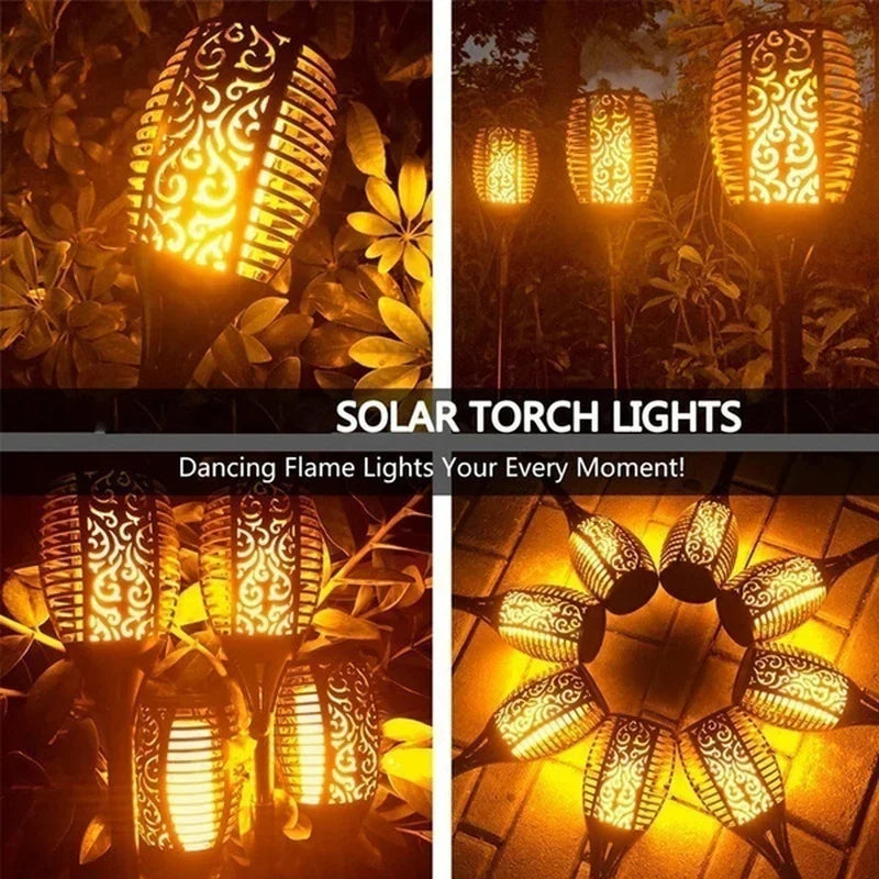 1/2/4/6/8/10/12PCS Solar Flame Torch Light Flickering Cahaya Taman Hiasan Taman Luar Lawn Path Yard Patio Lantai Lampu Lantai