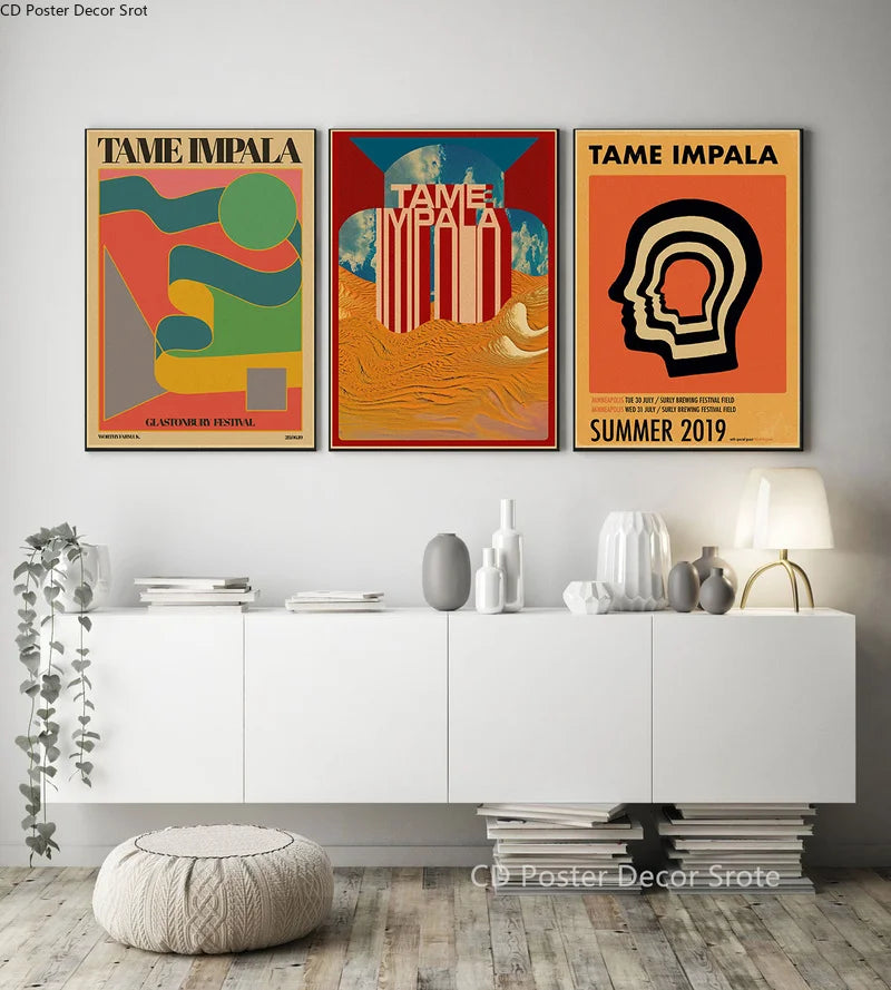 Tame Impala Psychedelic Poster Rock Music Band Kraft Paper Posters Vintage Home Room Bar Cafe Decor Aesthetic Art Wall Painting