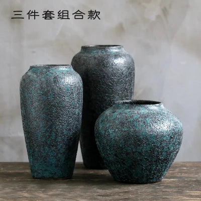 جينغدتشن-مزهرية سيراميك صينية تقليدية عتيقة، أزرق داكن، ديكور منزلي، أثاث ذو سطح خشن ناعم