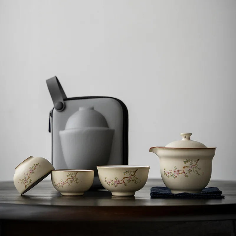 Teapot dan Teacup Set Kit Teh Rumah Teh Membuat Teaset Teaset Luar Ruang Tas Portabel Teh China Set Persediaan 1 Mangkuk 3 Cangkir