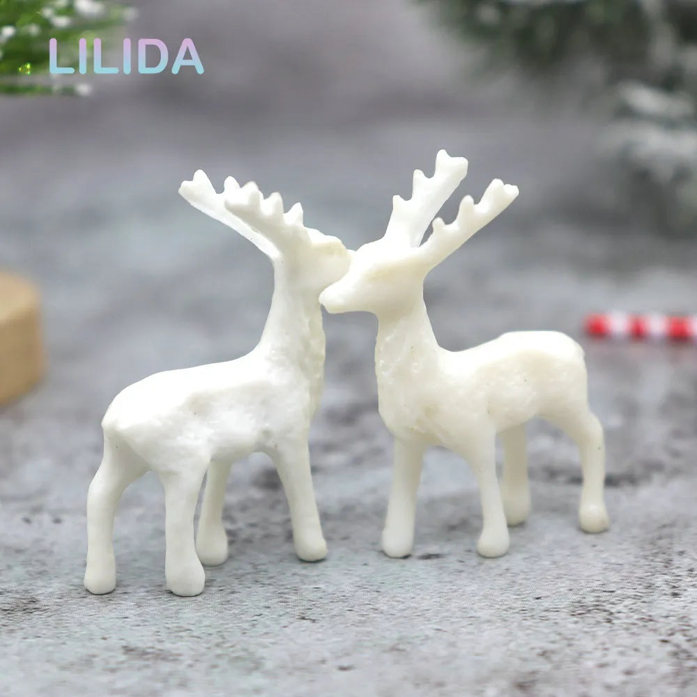 6/12PCS Artificial Mini Plastic Reindeer Decoration Crafts Statue Home Decor Mini Garden Accessories Figurine Christmas Pendant