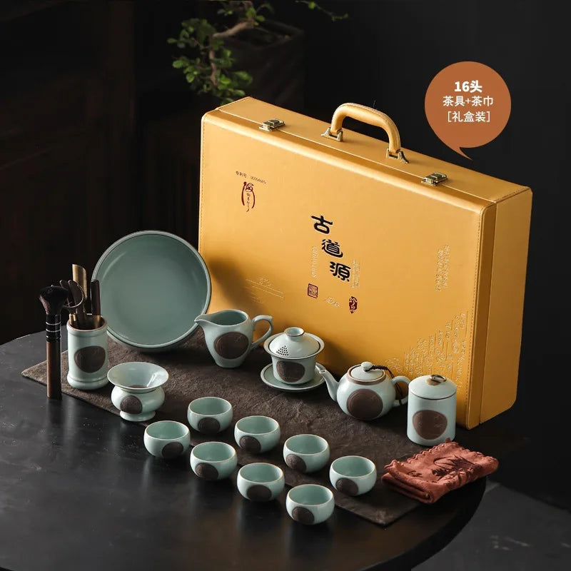 Teaware Set Gift Box Ruyao Ceramics Household Kung Fu Teaware Set Tea Pot Tea Cup Tea Plate