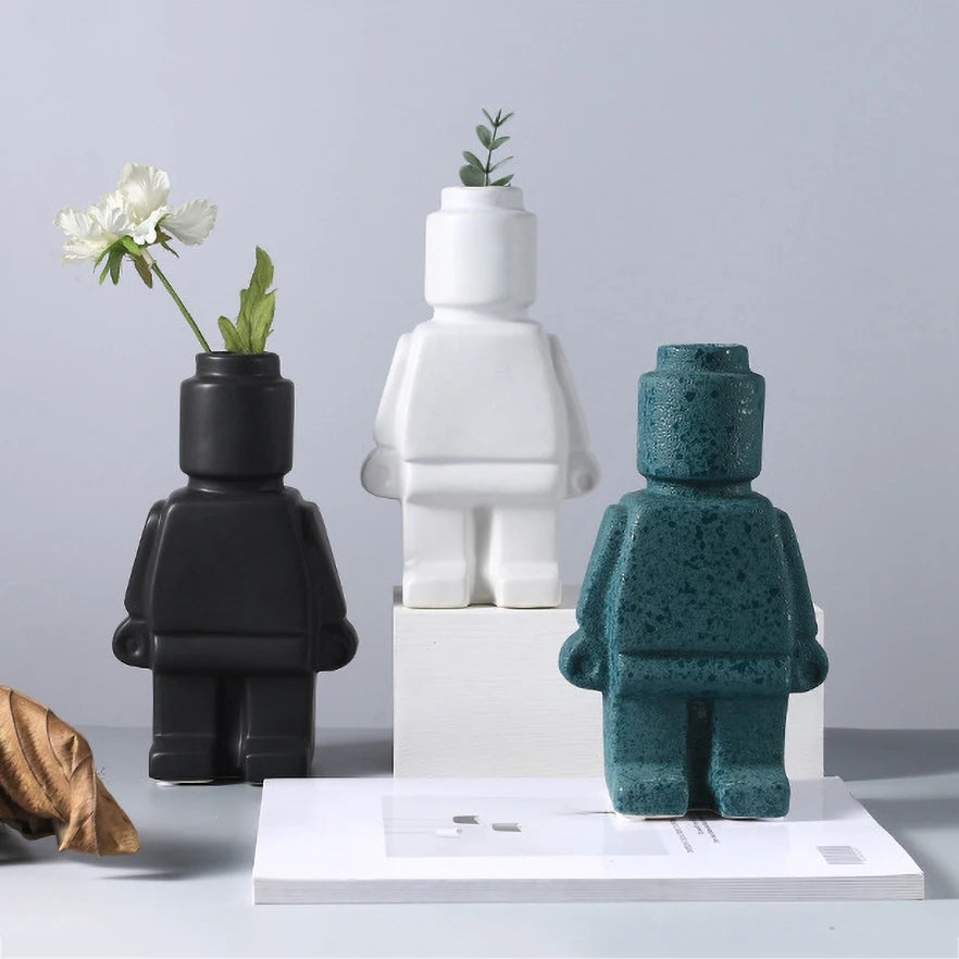 대형 인공 꽃 꽃병, 홈룸 장식, 테이블 장식, 세라믹 장식품, 로봇 조각 인형, 유럽 현대 스타일