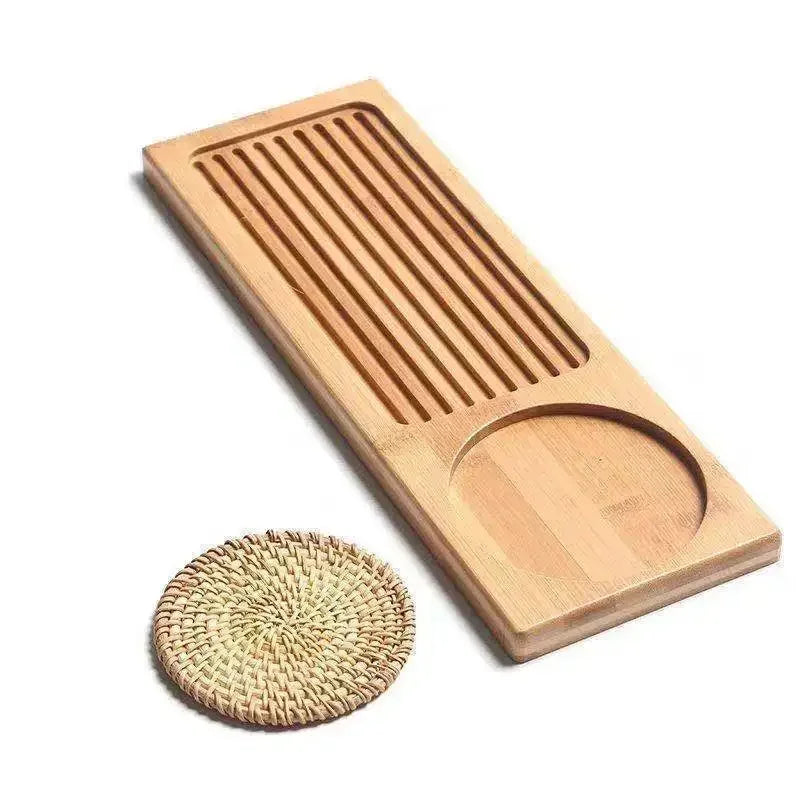 Bamboo Wood Tea Tray  Tea Plate Accessories Saucer Rattan Mat Rectangle Serving Table Plate Storage Dish for Hotel Gongfu Tea