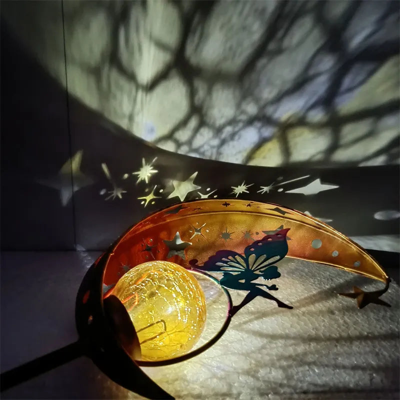 Animal Fairy Moon Solar Light Lawn Outdoor Ornament kreative dekorative Eisenhöhle Crack Ball Lampe Winkel Kunst LED SONNELN NEU