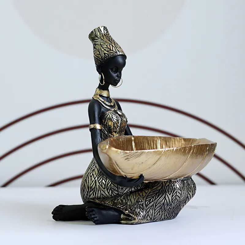Saakar pryskyřice Exotická černá žena Úložiště Figury Afrika postava domácí plocha dekor výzdoba klávesy bonbóny kontejner interiérové ​​řemeslné předměty