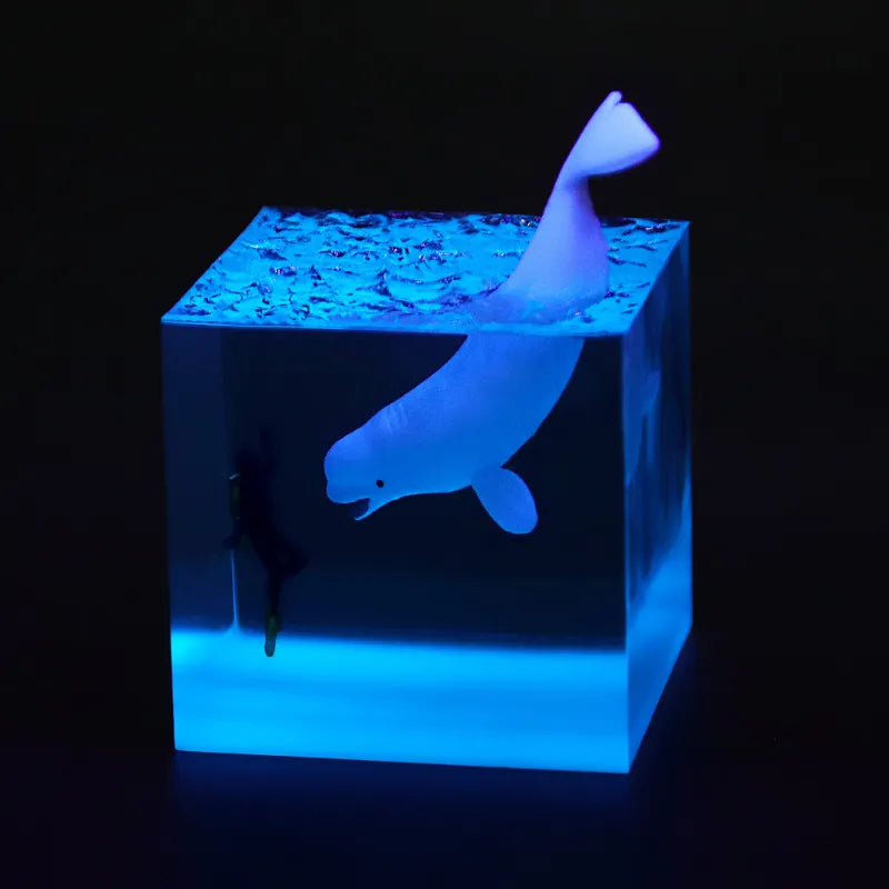 Marinho resina baleia jubarte baleia mergulhadora cubo ornamento casa brilho no escuro bonellight birthdlel birthday brinds ornament