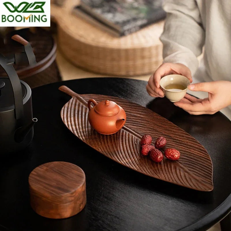Wooden Leaf Shape Refreshment Tray Leaf Tray Chinese Style Pastry Plate  Brewing Tea Tray Decorative Tableware Party Supplies