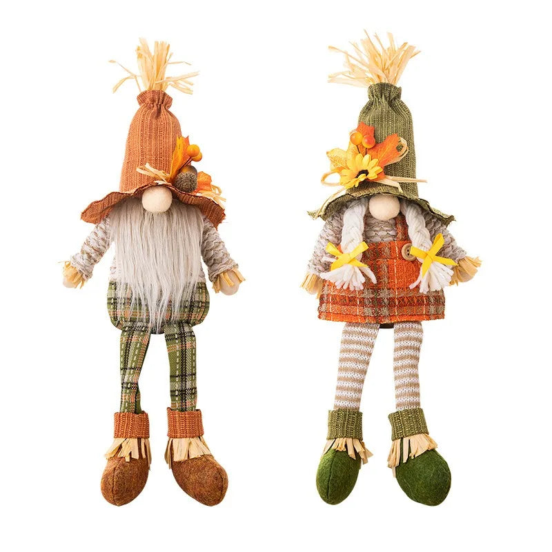 Hiasan Kesyukuran Penuaian Musim Maple Leaf Straw Hat Rudolf Hanging Legs Doll Goblin Dwarf Doll